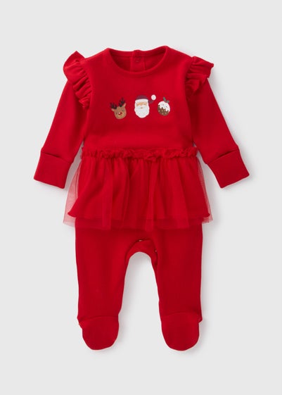 Baby Red Christmas Tutu Sleepsuit (Newborn-12mths)