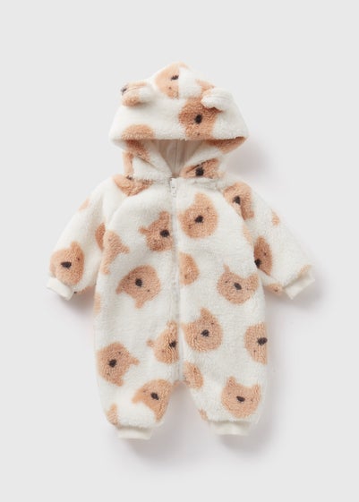 Baby Cream Bear Fluffy Pramsuit (Newborn-18mths)