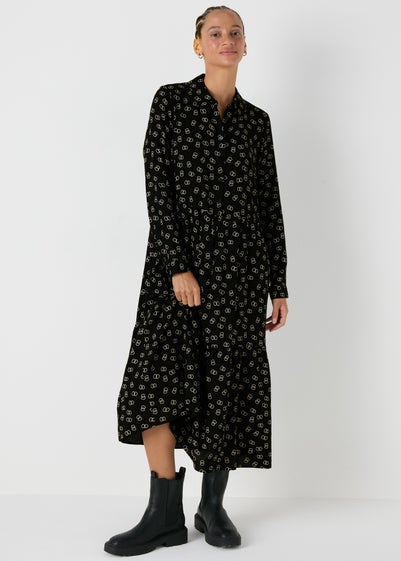 Black Chain Print Midi Shirt Dress