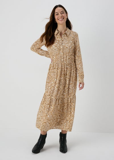 Cream Paisley Midi Shirt Dress