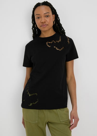 Black Floral Cut Out T-Shirt