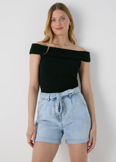 Black Ribbed Bardot Top