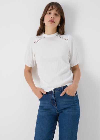 White Lace Insert Blouse Top