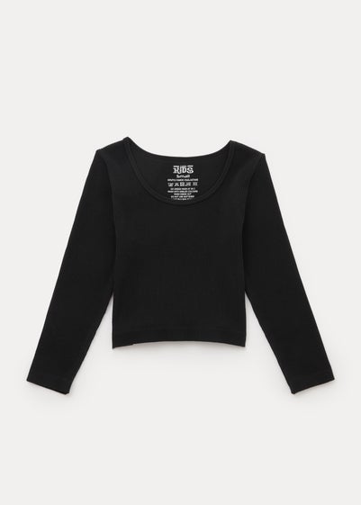 Girls Black Seamless Long Sleeve Top (7-15yrs)