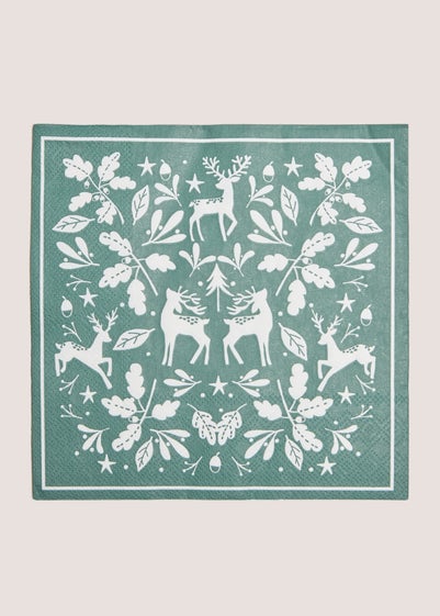 Winter Poem Green Stag Paper Napkins