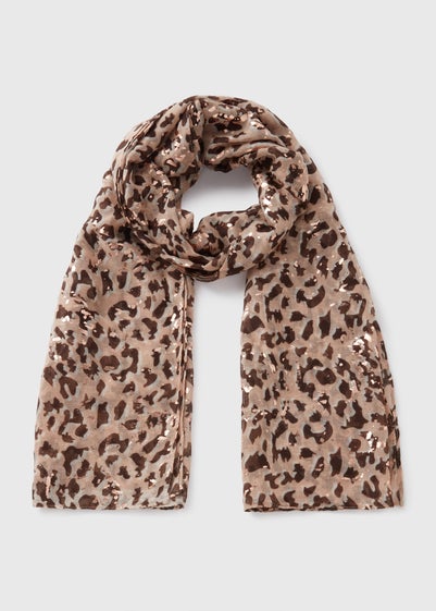 Brown Gold Foil Leopard Woven Scarf