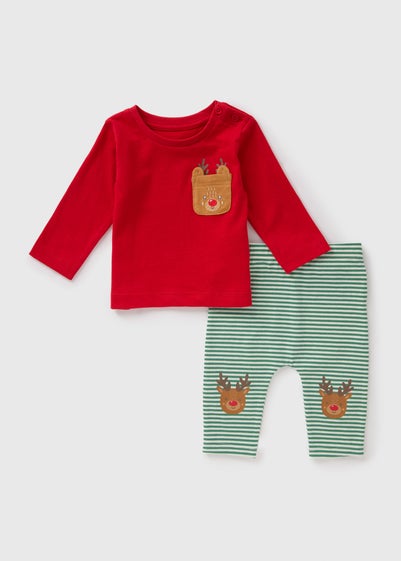 Baby Red Christmas Reindeer Top & Leggings Set (Newborn-23mths)