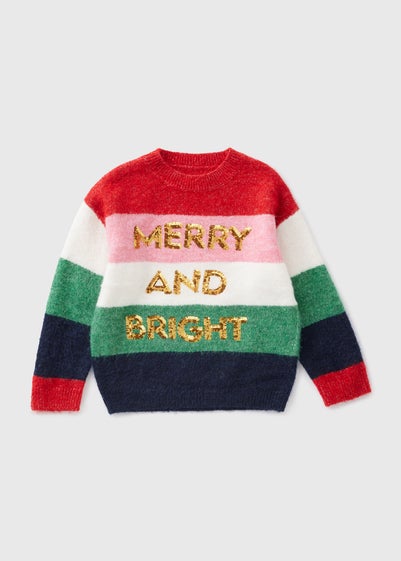 Kids Red Stripe Christmas Merry and Bright Jumper (1-7yrs)