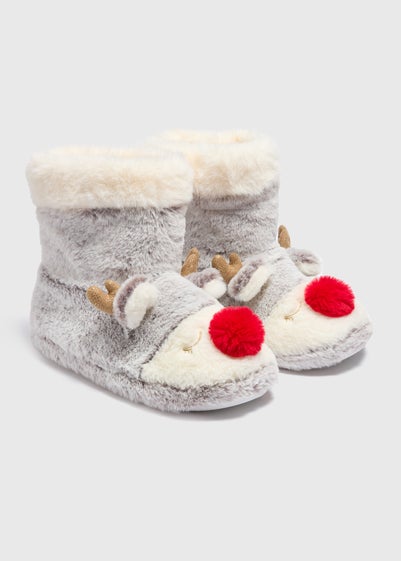 Winter Poem Grey Reindeer Slipper Boots