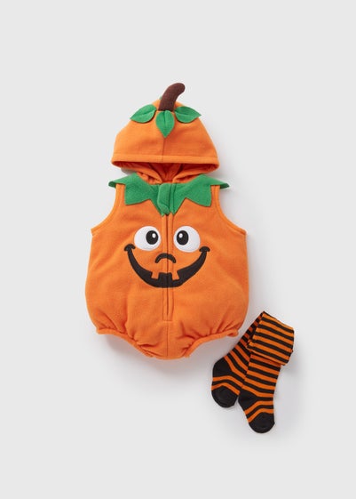 Kids Orange Pumpkin Suit With Tights  (Newborn-23mths)