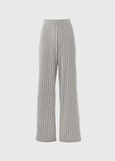 Grey Ribbed Wide Leg Trousers