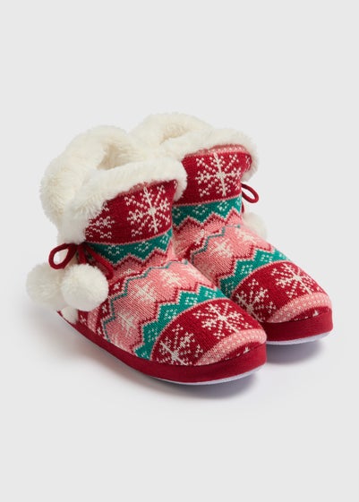 Red Fairisle Boot Slippers