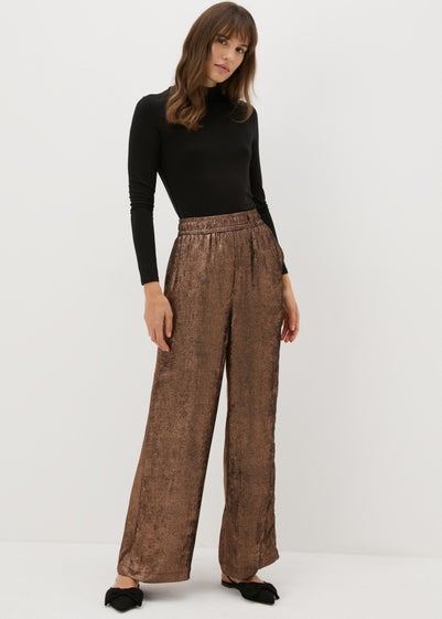 Bronze Wide Leg Textured Trousers