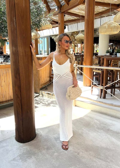 In The Style Perrie Sian Cream Side Split Crochet Maxi Dress