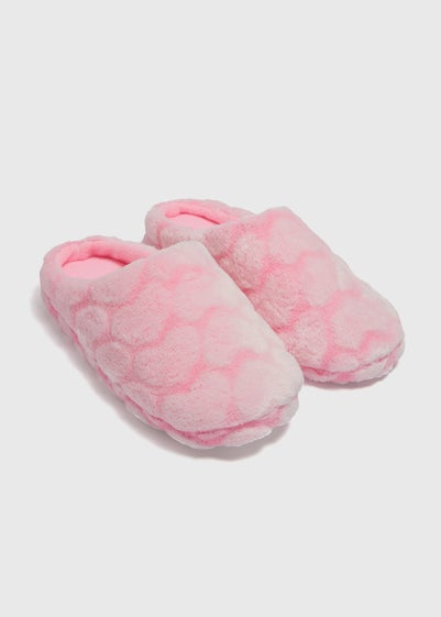 Girls Pink Heart Mule Slippers (Younger 10-Older 5)