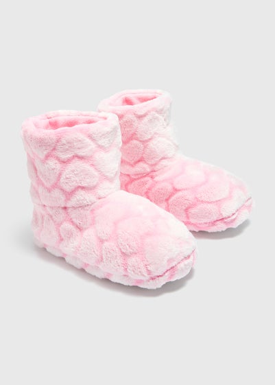 Girls Pink Heart Boot Slippers (Younger 10-Older 5)