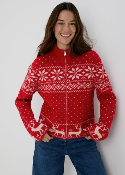 Red Fairisle Half Zip