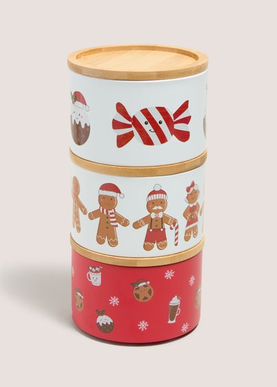 Red Christmas Stackable Canisters - Matalan