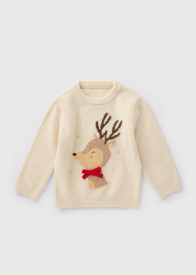 Girls Cream Reindeer Knitted Jumper (1-7yrs)