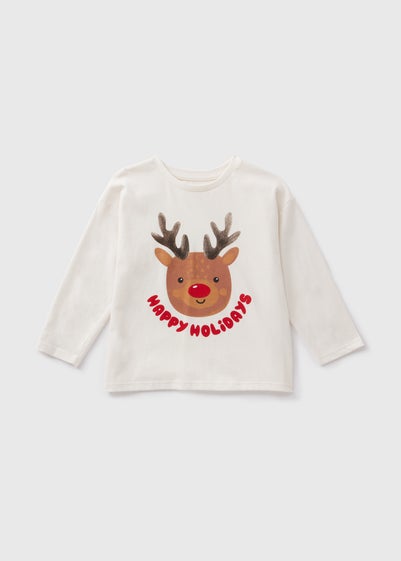 Girls Cream Reindeer Long Sleeve Top (1-7yrs)