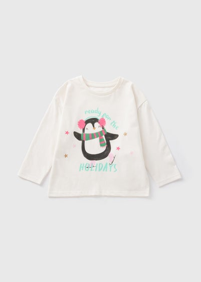 Girls Cream Penguin Long Sleeve Top (1-7yrs)