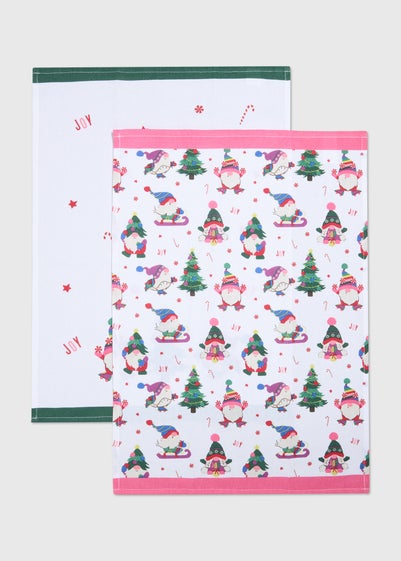 2 Pack White Christmas Gonk Tea Towels (45cmx65cm)