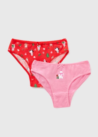 2 Pack Girls Pink Christmas Underwear (2-11yrs)