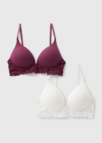 2 Pack Plum & Cream Plunge Bralettes