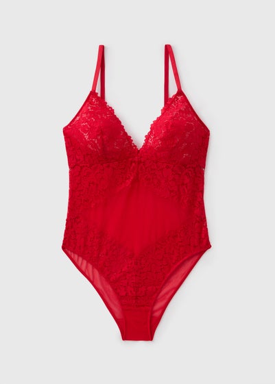 Red Lace V-Neck Bodysuit