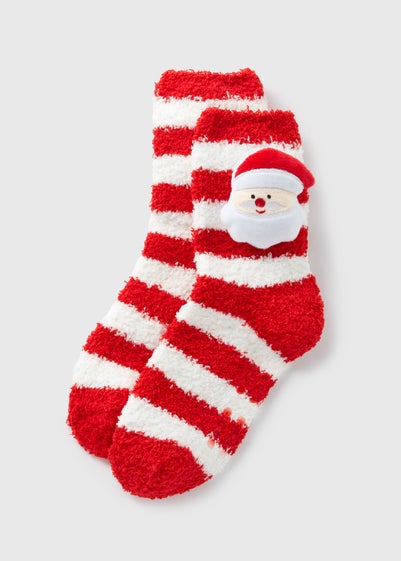 Kids Red Stripe Santa Boxed Fluffy Socks (Younger 6-Older 6.5)