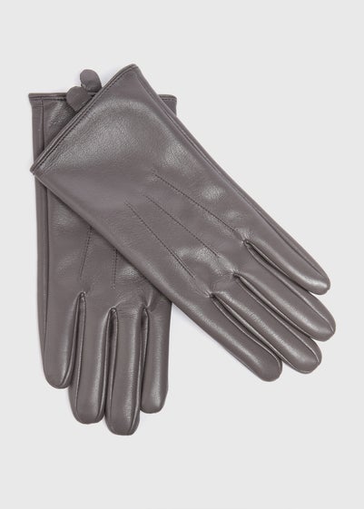 Grey Faux Leather Gloves