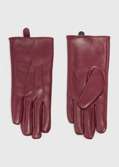 Burgundy Faux Leather Gloves