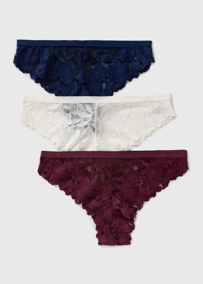 3 Pack Multicolour Lace Brazilian Knickers