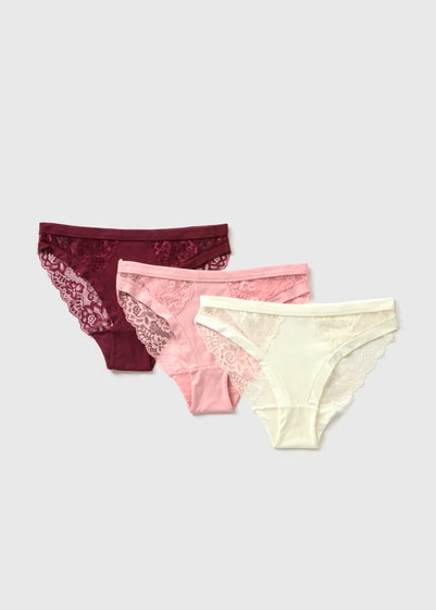 3 Pack Multicoloured High Leg Lace Detail Knickers