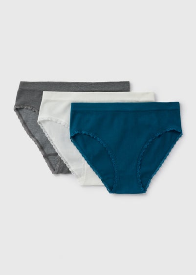 3 Pack Teal Grey & Cream Midi Knickers