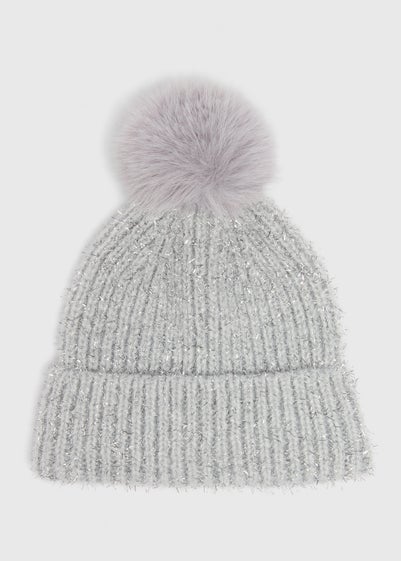 Silver Pom Pom Beanie