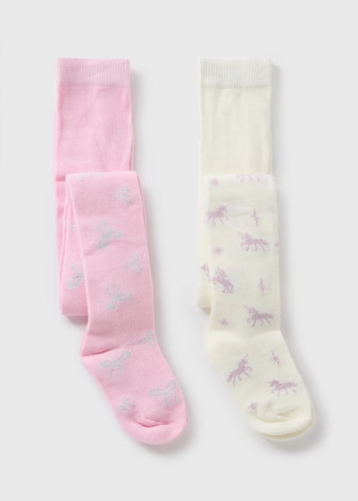 2 Pack Girls Pink Unicorn Tights (2-11yrs)