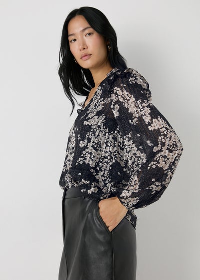 Et Vous Black Floral Frill Blouse