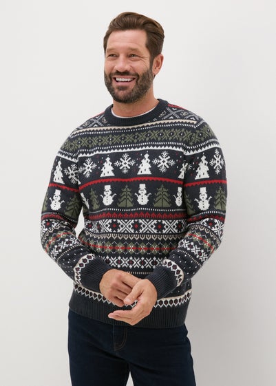 Navy Fairisle Snowman Knit Jumper