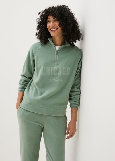 Khaki Half Zip Fleece Sweatshirt