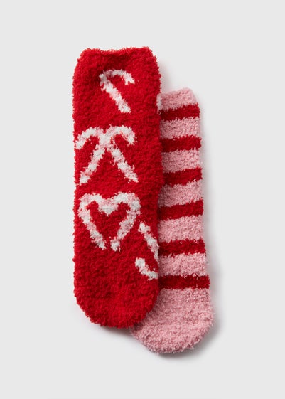 2 Pack Girls Candy Cane Cosy Socks (Younger 6-Older 5.5)