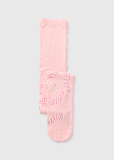 Girls Pink Candy Cane Tights (2-11yrs)