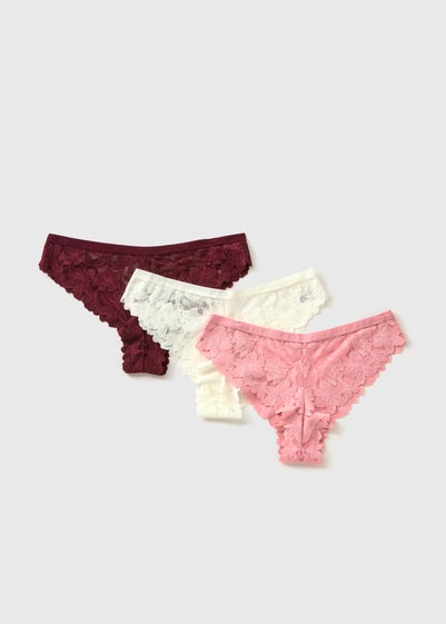 3 Pack Multicoloured Lace Brazilian Knickers