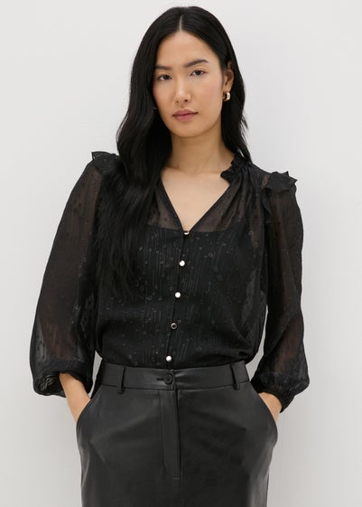 Et Vous Black Frill Shoulder Blouse