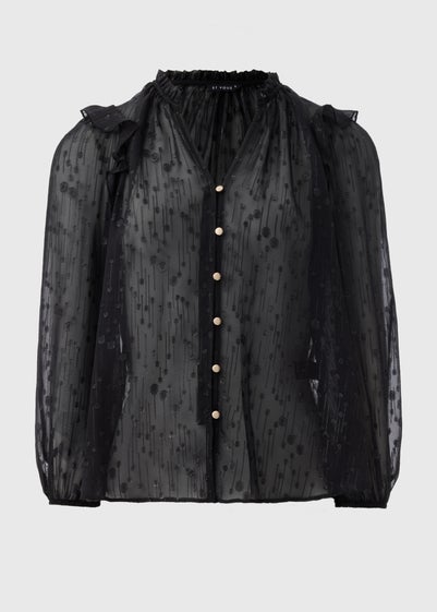 Et Vous Black Floral Mesh Frill Blouse