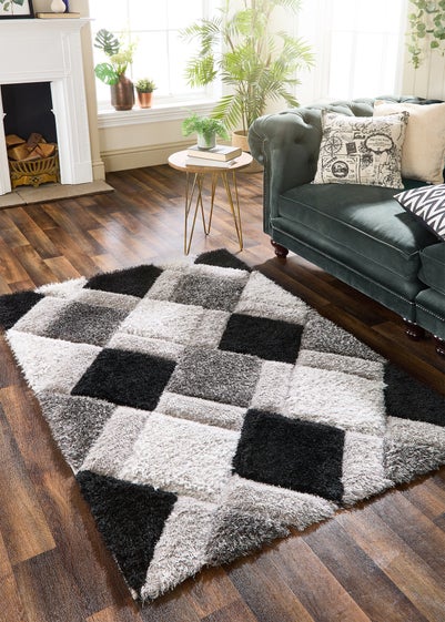 Origins Grey 3D GEO Shaggy Rug