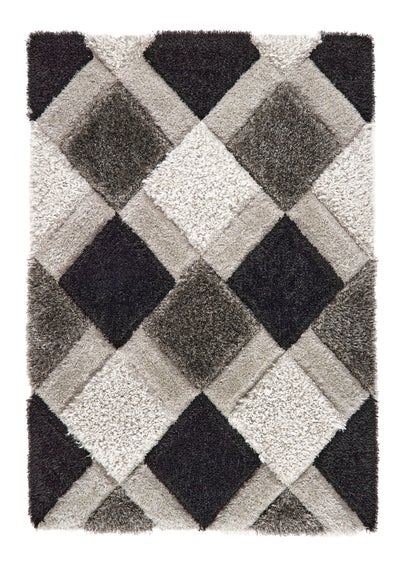 Origins Grey 3D GEO Shaggy Rug (60X110)