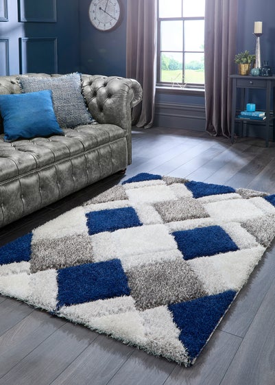 Origins Navy 3D GEO Shaggy Rug