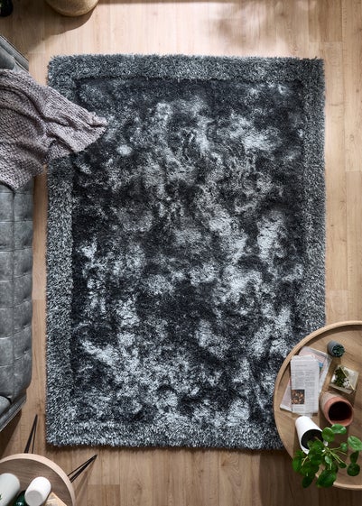 Origins Charcoal Shimmer Shaggy Border Rug