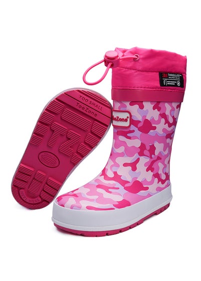 ToeZone Girls Pink Lucy Camo Tie Top Wellies (Younger 6-Older 12)